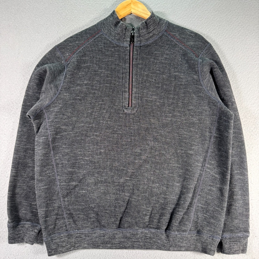 Tommy Bahama Reversible Half Zip Sweater Mens Large Gray Knit Classic Comfort